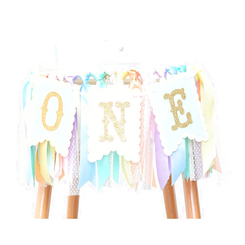 WAWUO Rainbow High Chair Banner for 1st Birthday - Baby Girl Rainbow Smash Cake for Photo Props, First Birthday Photo Background, Macarons Color Ribbon (Rainbow High Chair Banner)