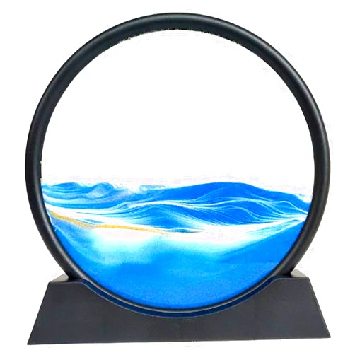 TBoxBo 12 Inches Large Flowing Sand Painting 3D Natural Landscape Dynamic Art Sand Painting,Round Glass 3D Deep Sea Sand Painting Artistic Sandscape for Home Ornament Desktop Art Bookshelves Decoration,Blue