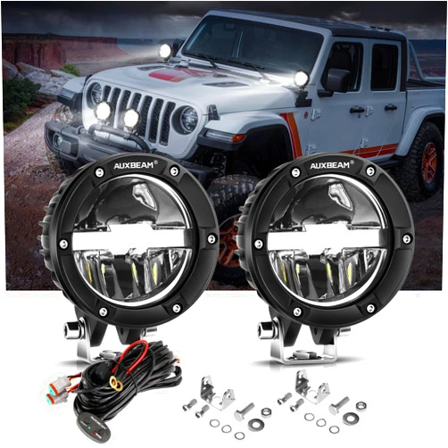 Auxbeam 4 Inch 100W Round Offroad Lights, LED Driving Light Pods with Hi/Lo/Combo Beam Design, 10000LM Super Bright Work Fog Light with Wiring Harness for Truck Pickup SUV ATV UTV 4x4
