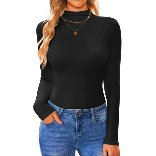 Ekouaer Turtleneck Shirt Women Long Sleeve Mock Neck Slim Fit Tops Thermal Base Layer Soft Lightweight Stretch Undershirts