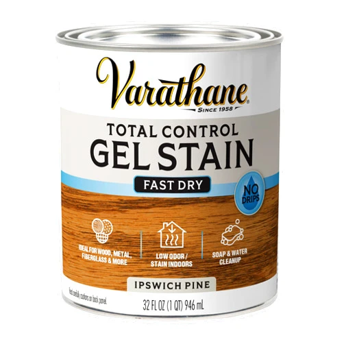 Varathane Total Control Gel Stain | Low Odor Water-Based Formula | Thick Gel Formula for Vertical Surfaces | Ideal for Wood, Metal & Fiberglass | Quart | Ipswich Pine