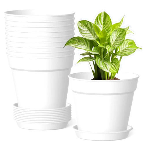 SwinDuck 10 Pack 6 Inch Plant Pots with Drainage and Saucers, White Plastic Flower Pots for Indoor and Outdoor Plants, Stackable Nursery Planters for Houseplants and Herbs, White