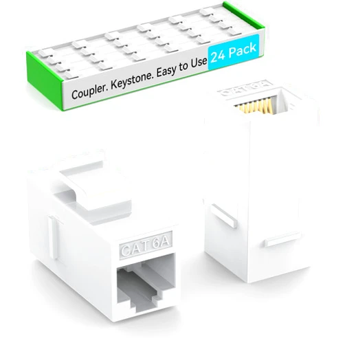 Sokqovt CAT6A RJ45 Keystone Coupler (24 Pack), Cat6 Keystone Jack Female to Female, Cat 6a Inline Keystone Jacks for Wall Plate & Patch Panel, RJ45 Ethernet Coupler White