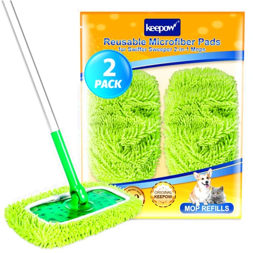 KEEPOW Reusable Wet Pads Refills Compatible with Swiffer Sweeper, Dry Sweeping Cloths, Washable Microfiber Wet Mopping Cloths for Hardwood Floor Cleaning, 2 Pack (Mop is Not Included)