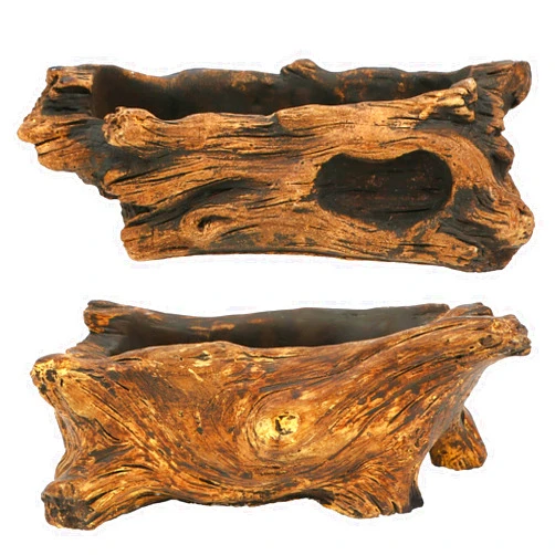 Happy Bonsai Bonsai Planter Succulent 2 pc Cement Driftwood Gardening Pots Stump Log Container