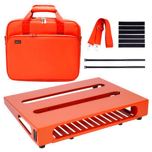 GOKKO Guitar Pedal Board 13.8” x 11” with Carrying Bag, Built-in Power Supply Mounting Plate (Vibrant Orange)
