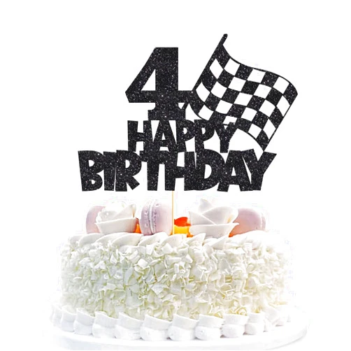 Sunny ZX Happy 4st Birthday Cake Topper Car Cake Topper Race Car Cake Decorations for Racing Car Checkered Flag Themed Kids Boy Girl Happy Birthday Party Supplies