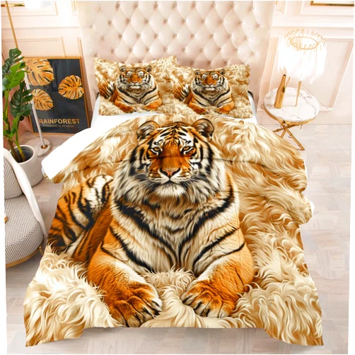 AUCOOMA Twin Size 3D Comforter Set Cozy Tiger Pattern Comforter Set Multiple Colors Available