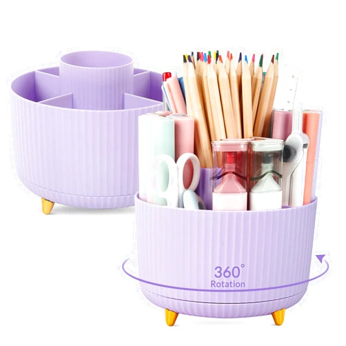 SKYDUE 2 Pack Pen Holder, 360 Degree Rotating Pencil Holder for Desk Organizer, Rotating Desktop Pen Organizer with 5 Slots, Office Supplies, Pencil Cup for Office, School, Home