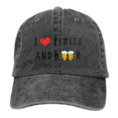WETEYAFU I Heart Titties and Beer Hat Vintage Washed Distressed Cotton Dad Hat Baseball Cap Adjustable Polo Trucker Unisex Style Headwear Black