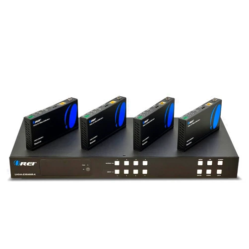 OREI 4X4 4K HDMI Matrix Switcher Extender - HDBaseT UltraHD 4K @ 60Hz 4:4:4 Over Single CAT5e/6/7 Cable with HDR, CEC & IR Control, RS-232 - Up to 400 Ft - Additional 4 Loop Out - 4 Receivers