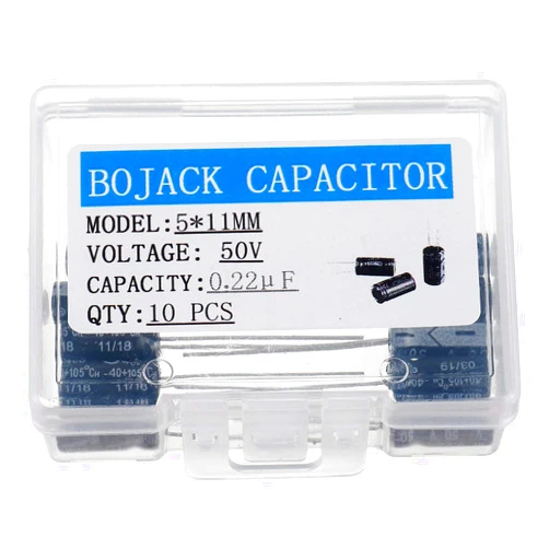 BOJACK 5X11mm 0.22uF 50V 0.22MFD 50Voltage ±20% Aluminum Electrolytic Capacitors (Pack of 10)