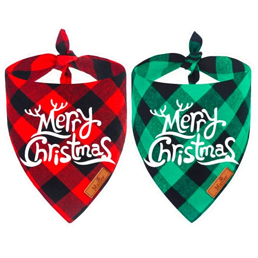 Malier 2 Pack Dog Bandana Christmas Classic Buffalo Plaid Pets Scarf Triangle Bibs Kerchief Set Pet Costume Accessories Decoration for Small Medium Large Dogs Cats Pets (X-Large, Red and Green)