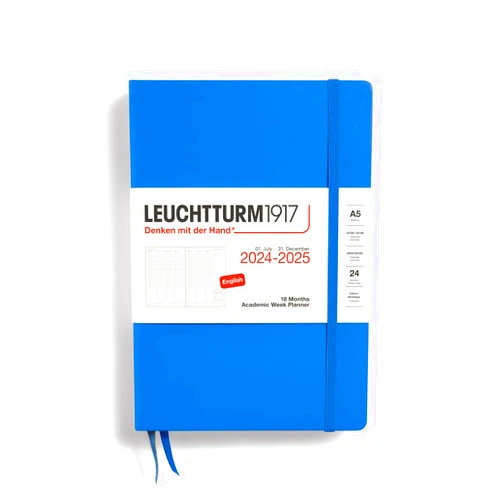 LEUCHTTURM1917 - Academic Week Planner Hardcover Medium (A5), 18-month, Jul. 2024 - Dec. 2025, English, Sky