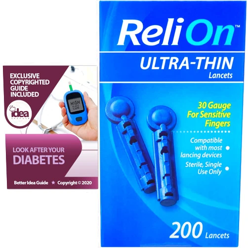 Idea Shop USA ReliOn Ultra-Thin Lancets, 30-Gauge, for Sensitive Fingers, 200 Ct Bundle with Exclusive 