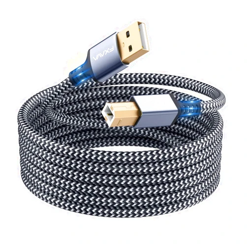 FXAVA Printer Cable - USB Printer Cable 30 Feet Printer Cable to USB [Aluminum Shell, Nylon Braided] High-Speed Printer Cord for Printer/Scanner