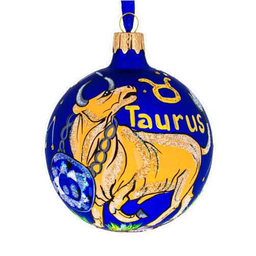 BestPysanky Taurus Zodiac Horoscope Sign Glass Ball Christmas Ornament 3.25 Inches