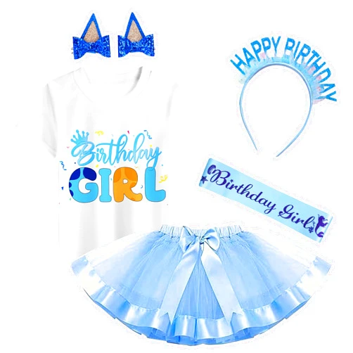 YODISON Girls Birthday Costume,T-Shirt and Tutu Dress,Headband Satin Sash Birthday Party For Kids
