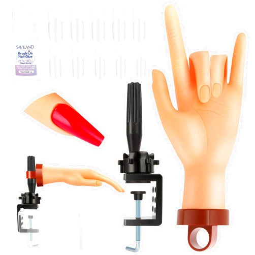 SAVILAND Practice Hand for Acrylic Nails: Flexible & Realistic Nail Practice Hand Mannequin Hand Silicone Nail Hand Practice with 120PCS Nail Tips Nail Glue for Beginners Manicure Training Home