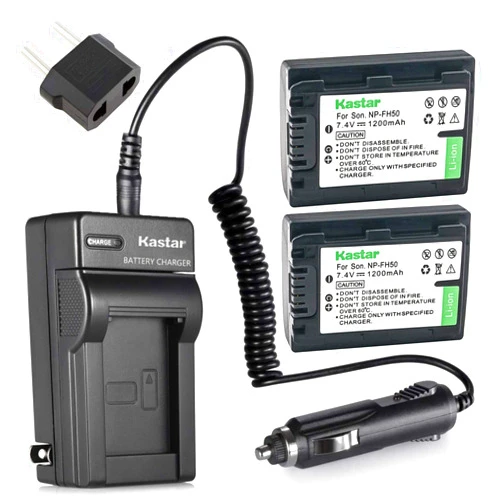 Kastar Battery (2-Pack) + Charger Replacement for Sony NP-FH50 NP-FH40 NP-FH30 DSLR-A230 DSLR-A330 DSLR-A290 DSLR-A380 DSLR-A390 HDR-TG1E HDR-TG3 HDR-TG5 HDR-TG7 DSC-HX1 DSC-HX200 DSC-HX100V Camera