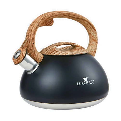 LUXGRACE s-p Whistling Tea Kettle Stainless Steel Teapot, Teakettle for Stovetop Induction Stove Top, Fast Boiling Heat Water Tea Pot 2.2 Quart(Black)