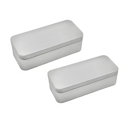 WESTKAIBA Tin Case Tin Can Toy Box Square Tin Box Storage Trinket Large Size Tin Can 6.0 x 2.6 x 1.6 inches (15.3 x 6.6 x 4.0 cm), Silver (Pack of 2)