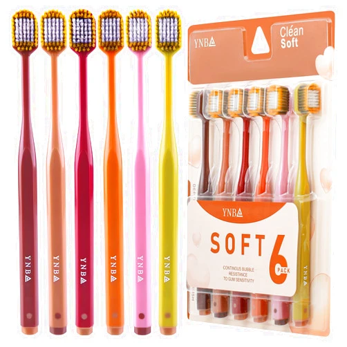 Heiana Extra Soft Toothbrush for Sensitive Gums, Wide Head Soft Bristle Toothbrush with Soft Flossing Micro Nano Bristles for Adults, Pregnant Women, Elderly, Braces, 6pcs
