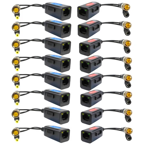 SGUESIKR 8 Pair Passive Video Balun BNC to RJ45 Adapter with Power, Ground Loop Isolated Cat5e Cat6 to BNC Converter, Analog Security Camera BNC to Ethernet Transceiver - Compact