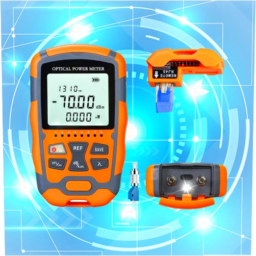 Fyboptwu 4 in 1 Function 10km VFL Visual Fault Locator & OPM Portable Optical Power Meter (FC/SC/ST) & RJ45 Network Test & LED Lighting, Portable Fiber Optic Tester, Range: (-70) dBm ~ (+10) dBm