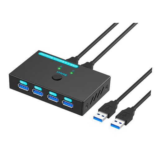 SGEYR USB 3.0 Switch USB Switcher 2 Computers Sharing 4 USB Devices USB Metal KVM Switch for Printer, Keyboard switches, Scanner PCs with One-Button Swapping and 2 Pack USB Cables