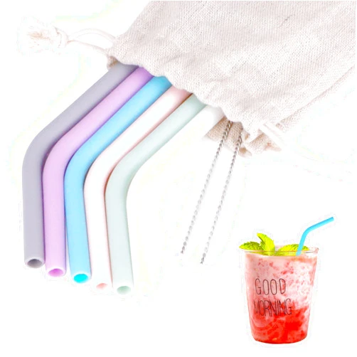 UOIXPUHUO 6 Pcs Reusable Silicone Straws with 1 Carring Bag and 2 Cleaning Brushes 8.85 inch Long Bendable Drinking Straws Dishwasher BPA Free for 30oz and 20oz Tumblers Smoothie Juice Boba
