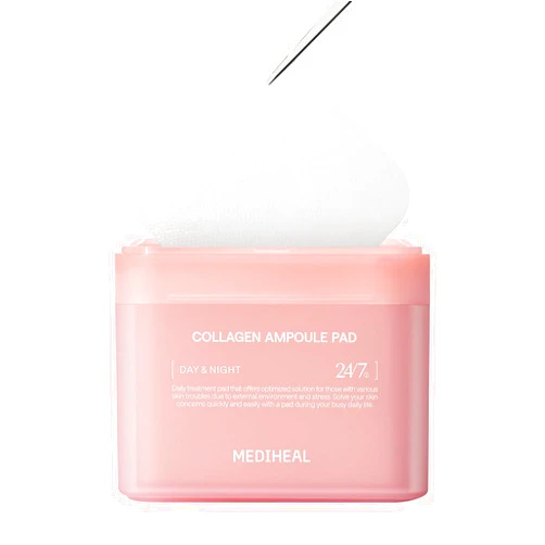 MEDIHEAL Collagen Ampoule Pad – Square Cotton Facial Toner Pads Collagen & Ceramide - Skin Firming & Restore Elasticity - Tighten Wrinkles & Lines - Vegan Eco Silk Pads, 100 Pads