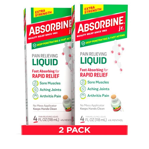 Absorbine Jr. Extra Strength Pain Relieving Liquid, Liquid Pain Reliever, Pain Relief for Joint, Arthritis, Nerve Pain and Muscle Soreness Relief, 4 Oz, 2 Count