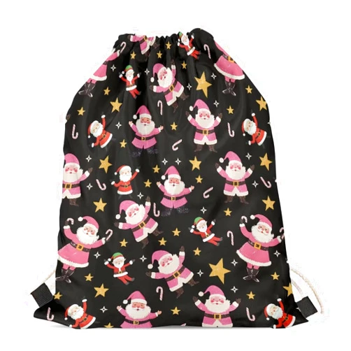 GIFTPUZZ Santa Claus Print Bag for Women Men Drawstring Bags Gym Shoulder Backpack String Backpack Adjustable Tote Dance Sport School PE Swimming Cinch Pack Bag Merry Christmas