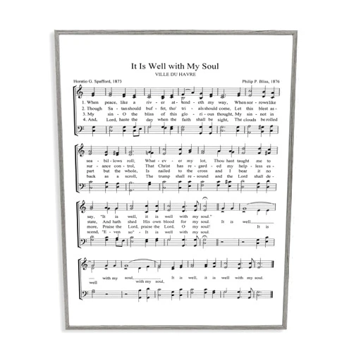 Stupell Industries It is Well with My Soul Vintage Sheet Music Grey Framed Wall Art, 11x14, Design by Artist Lettered and Lined