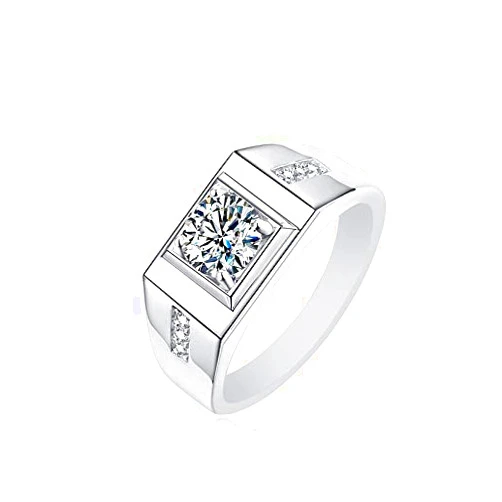 Gemorie Men's Moissanite Wedding Anniversary Band 1 Carat Bezel Set Comfort Fit with Accent Stones in Sterling Silver