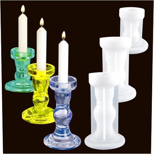 Wehous Pillar Candle Holder Resin Molds, Set of 3 Candlestick Silicone Molds for Epoxy Resin Casting, DIY Tealight Votive Taper Candle Holder for Wedding Party Dinner Table Centerpiece Home Decoration