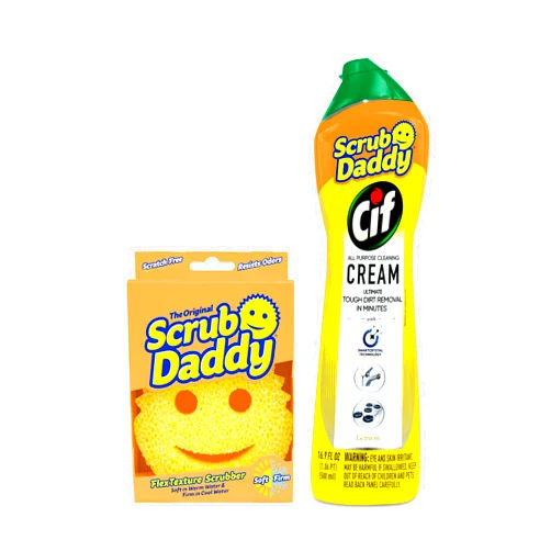 Scrub Daddy + Cif All Purpose Cleaner, Lemon - Non Scratch Sponges for Kitchen + Bathroom - Scrubber and Multipurpose Cleaner Cream - Cleaning Supplies Kit