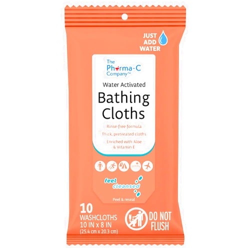 Pharma-C-Wipes The Pharma-C Company Water-Activated Bathing Cloths [10 cloths] – Rinse-Free XL Body Wipes for Adults. Pretreated Disposable Bath Wipe for Elderly, Hospice, Camping