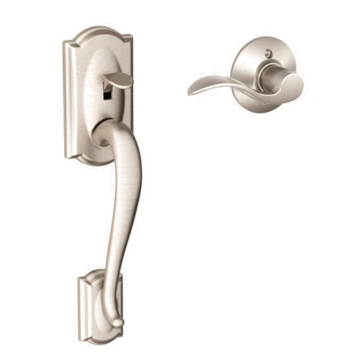 Schlage FE285 CAM 619 ACC RH Camelot Front Entry Handleset with Right-Handed Accent Lever, Lower Half Grip, Satin Nickel