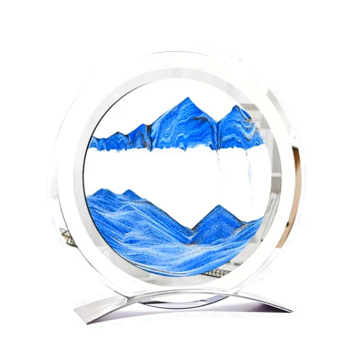 BGFJYUK Moving Sand Art Picture in Motion, Round Glass 3D Deep Sea Sandscapes with Display Flowing Sand Frame for Relaxing Desktop Home Office Work Décor for Kids Adults (Blue)