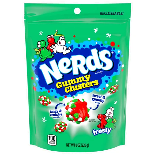 Nerds Frosty Gummy Clusters Share Pouch, Holiday Nerds, Red and Green Gummy Candies, 8 oz