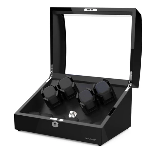 TRIPLE TREE Watch Winder for 4 Automatic Watches, with Extra 6 Watch Storages, Wood Shell Piano Finish, Silent Motor, Flexible Watch Pillow