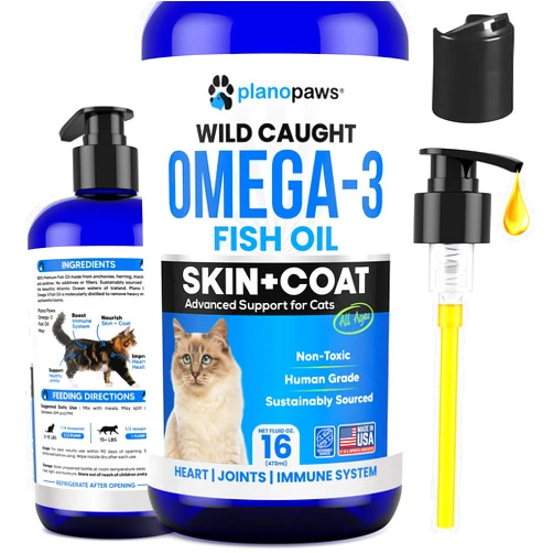 Planopaws Omega 3 Fish Oil for Cats - Better Than Salmon Oil for Cats - Kitten + Cat Vitamins and Supplements - Cat Health Supplies - Cat Dandruff Treatment - Liquid Fish Oil for Pets - Cat Shedding Products
