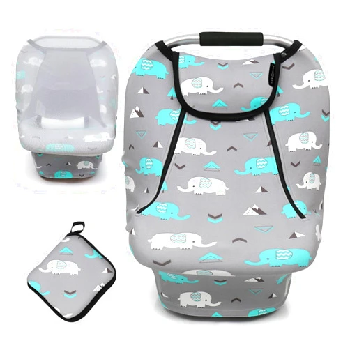 ACRABROS Car Seat Covers for Babies,All Season Infant Carseat Cover Canopy for Boys and Girls,Stretchy Adjustable Peeping Window with Mesh Cover,Warm Breathable Universal, Baby Elephant