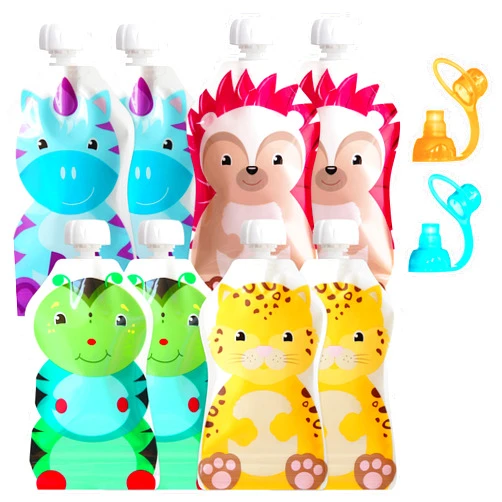 ChooMee Reusable Baby Food Storage Pouches, 5 oz + SoftSip Pouch Tops | Ideal for Baby Food, Smoothies and Purees | Secure Double Lock Zipper, Wide Bottom, BPA Free | FreshSquad, 10 CT