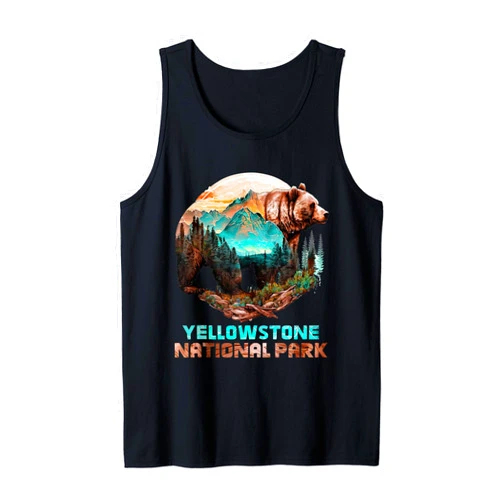 National Parks Vintage-Look & Travel Forest Design Yellowstone National Park Alaska Grizzly Bear Mountain Hike Tank Top