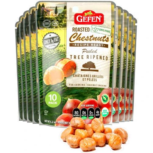 Gefen Organic Whole Peeled and Roasted Chestnuts, 5.2oz (10 Pack) | Chestnuts Peeled and Ready to Eat | Great for Cooking & Baking | Gluten Free | Kosher