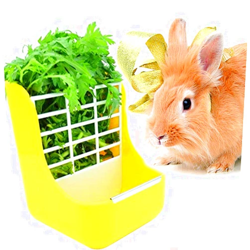 Zswell Hay Food Bin Feeder, Hay and Food Feeder Bowls Manger Rack for Rabbit Guinea Pig Chinchilla and Other Small Animals (Yellow)?-