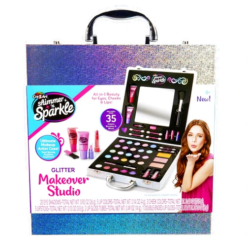 Cra-Z-Art Shimmer 'n Sparkle Glitter Makeover Studio Beauty Kit – All-in-One Beauty for Eye, Cheeks and Lips for Ages 8 and Up